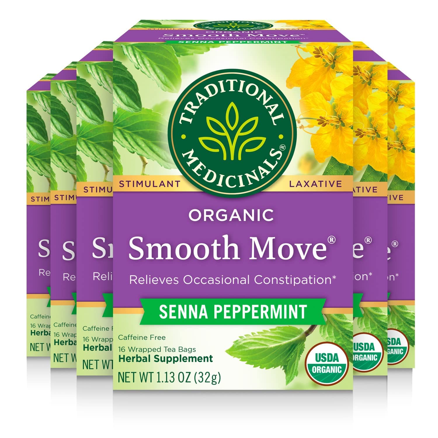 - Tea, Organic Smooth Move Peppermint, Relieves Occasional Constipation, Senna, 96 Tea Bags (6 Pack)