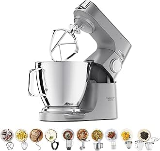 Metal Body Kitchen Machine TITANIUM CHEF BAKER XL with Built-in Weighing Scale, DuoBowl, 4 Tools, Glass Blender, Meat Grinder, Food Processor, Citrus Juicer, Multi Mill KVL85.704SI Silver