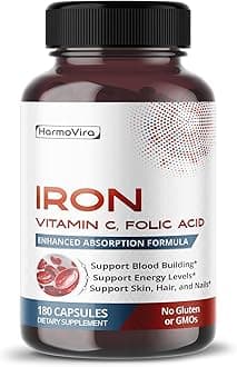 Liposomal Iron with Vitamin C, Folic Acid, B12, B6, B1 – Support Energy & Red Blood Cell Formation – Gentle Formula – 180 Capsules – Non-GMO, Gluten-Free