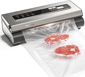 Mesliese Vacuum Sealer Machine Powerful 90Kpa Precision 6-in-1 Compact Vacuum Food Preservation System Built-in Cutter, 2 Bag Rolls & 5 Pre-cut Bags, Dry&Moist Modes Smart Suction (Silver)