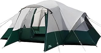 8/10/11 Person Camping Tent with Porch, Large Family Tents for Camping, PU1000MM Waterproof Tent with 5 Mesh Windows, Removable Rainfly, Reflective Windproof Rope, Big Dome Tent Fits 3 Queen Airbeds