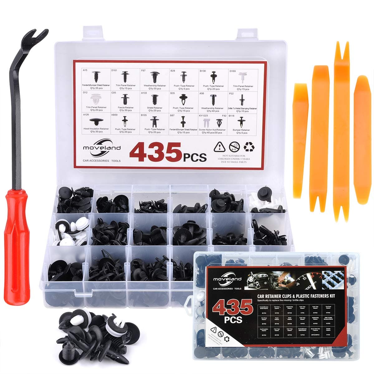 435PCS Bumper Car Retainer Clips & Plastic Fasteners Kit, Auto Push Pin Rivets Set Compatible with GM Ford Toyota Honda Chrysler Nissan