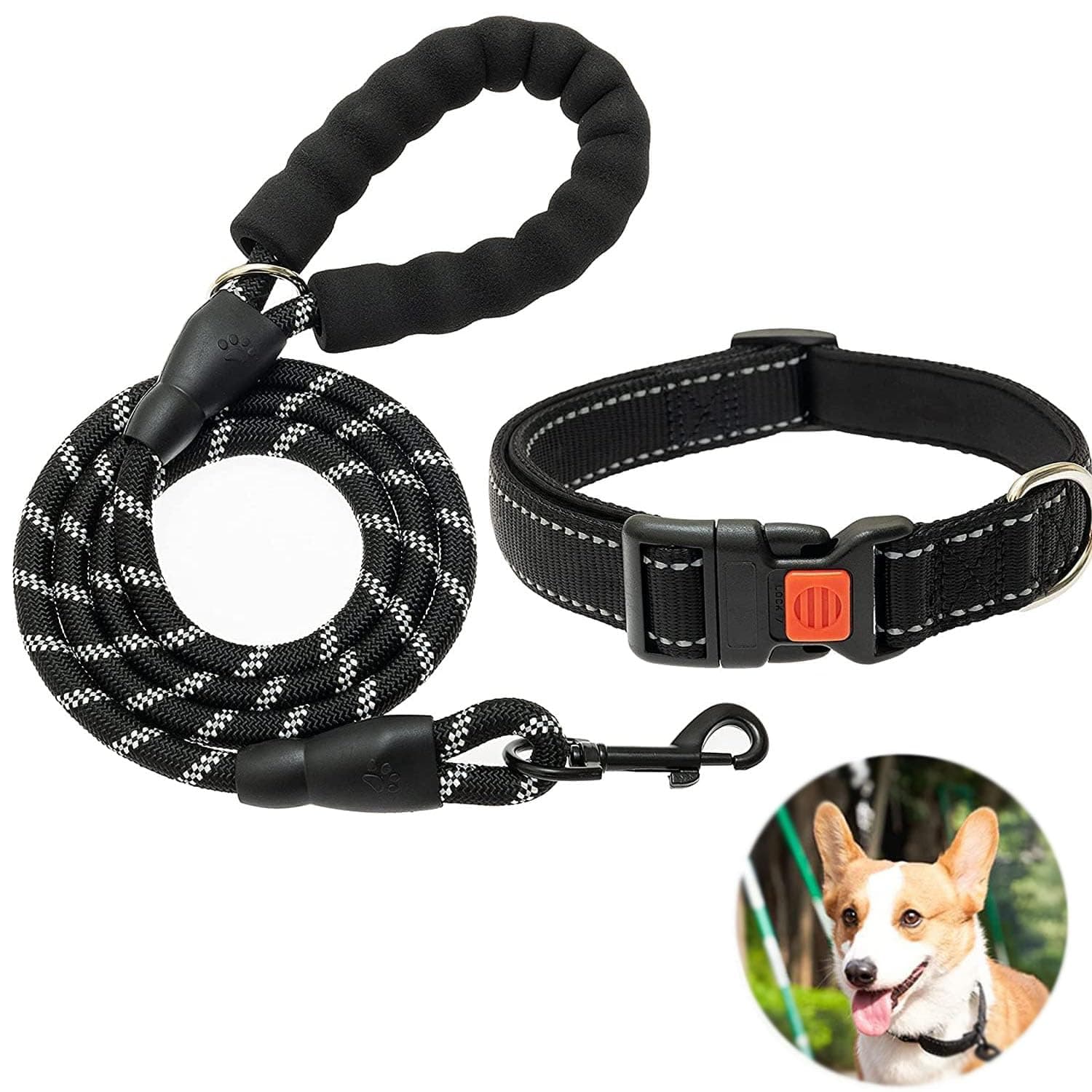 X spring Dog Collar and Leash Set, Reflective Dog Collar, Breathable Nylon Pet Collar, Soft Neoprene Padded Dog Collars, Comfy Puppy Collars, Adjustable Pet Collar for Small Medium Large Dog