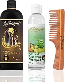 Mariyas Herbal Natural Hair Care Kit | Hair Oil-200ml, Amla Aloevera Shampoo-200ml & Oil Treated Neem Wooden Comb (Handle Comb)