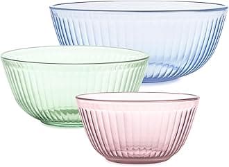 Colors Tinted (3-Pack) Sculpted Tinted Unlidded Small/Medium/Large Glass Mixing Bowls, Nesting Space Saving Set of Bowls For Prepping and Baking, 1.3QT, 2.3QT & 4.5QT