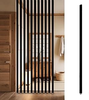 Room Divider Freestanding Wooden Partition - Floor to Ceiling Space Separator Panel for Restaurants, Offices, and Decor - Hollow Slats for Stairways and Porches