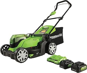 Greenworks 48V (24V x 2) 17" Cordless (Push) Lawn Mower (200+ Compatible Tools), (2) 4.0Ah Batteries and Dual Port Rapid Charger Included