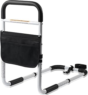 Panta Bed Rails for Elderly Adults, Adjustable Bed Assist Bar for Seniors, Medical Bed Safety Rail with Storage Bag and Fixing Strap, Portable Bed Cane Fit King, Queen, Full, Twin, Medium, Black