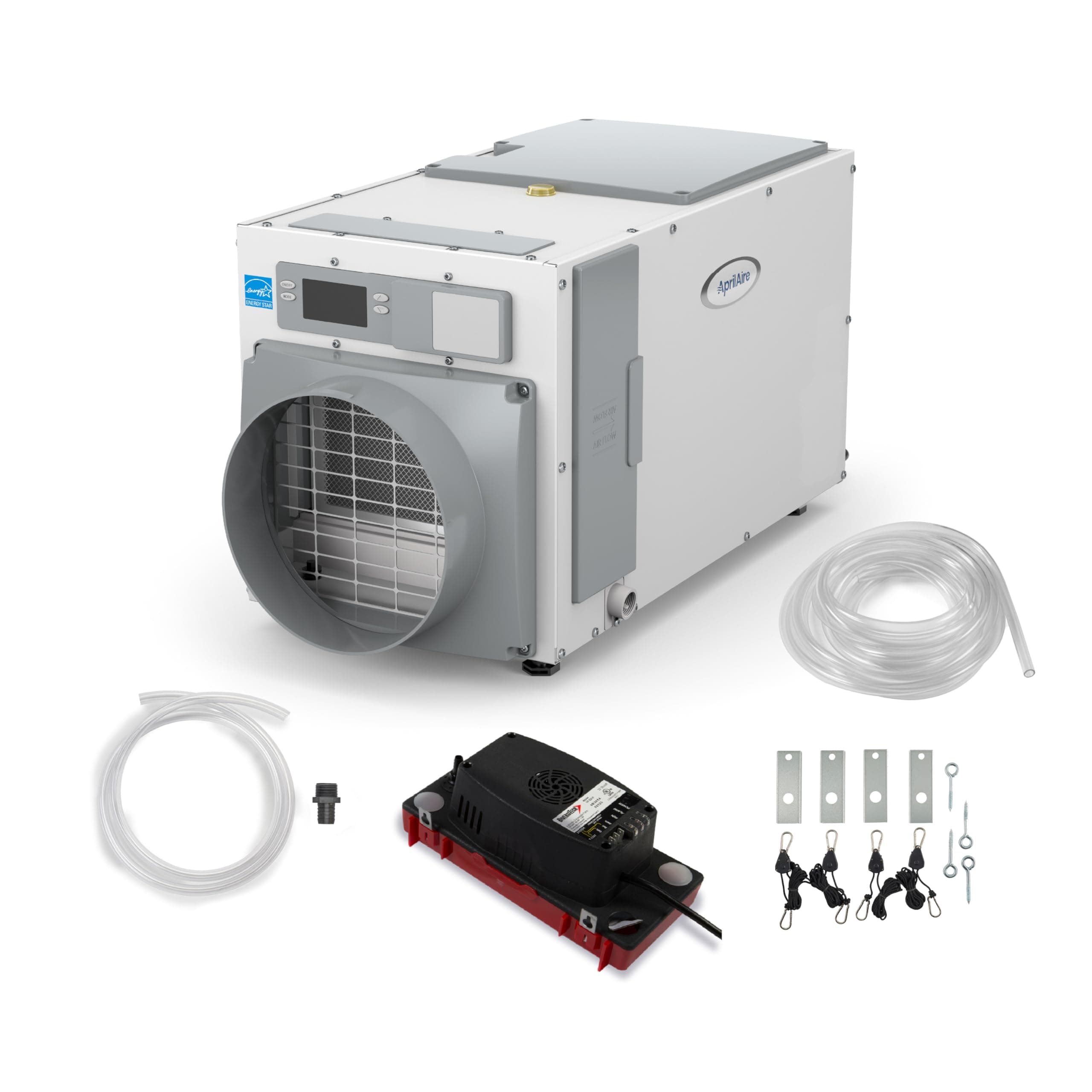 AprilAire E080 Whole House Dehumidifier for Basement & Crawl Space – 80-Pint High-Capacity Commercial Dehumidifier for Homes Up to 4,400 Sq. Ft. with Pump, Drain Hose, & Hanging Kit for DIY Install