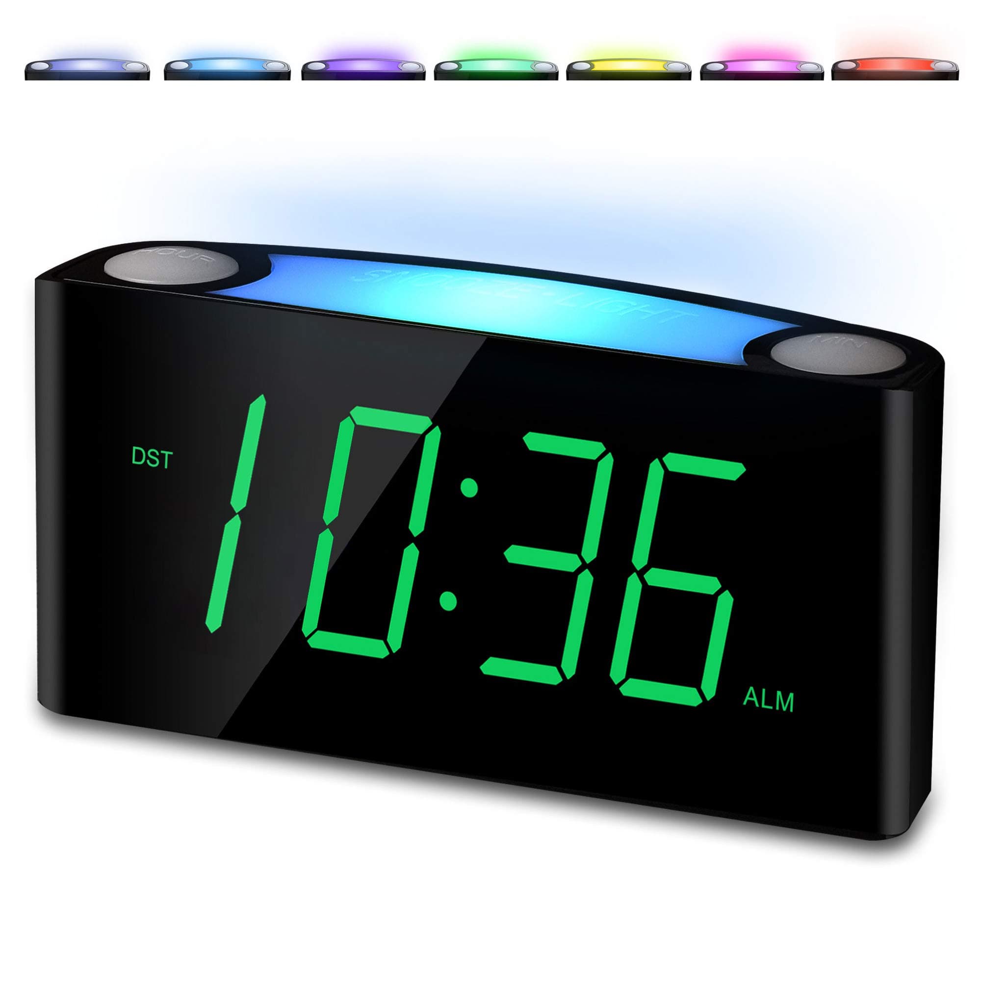 Alarm Clock for Bedroom, 7.5" Large Display LED Digital Clock with 7 Color Night Light,USB Phone Charger,Dimmer,Battery Backup,Easy to Set Loud Bedside Clock for Heavy Sleepers Adult Teen Kid Boy Girl