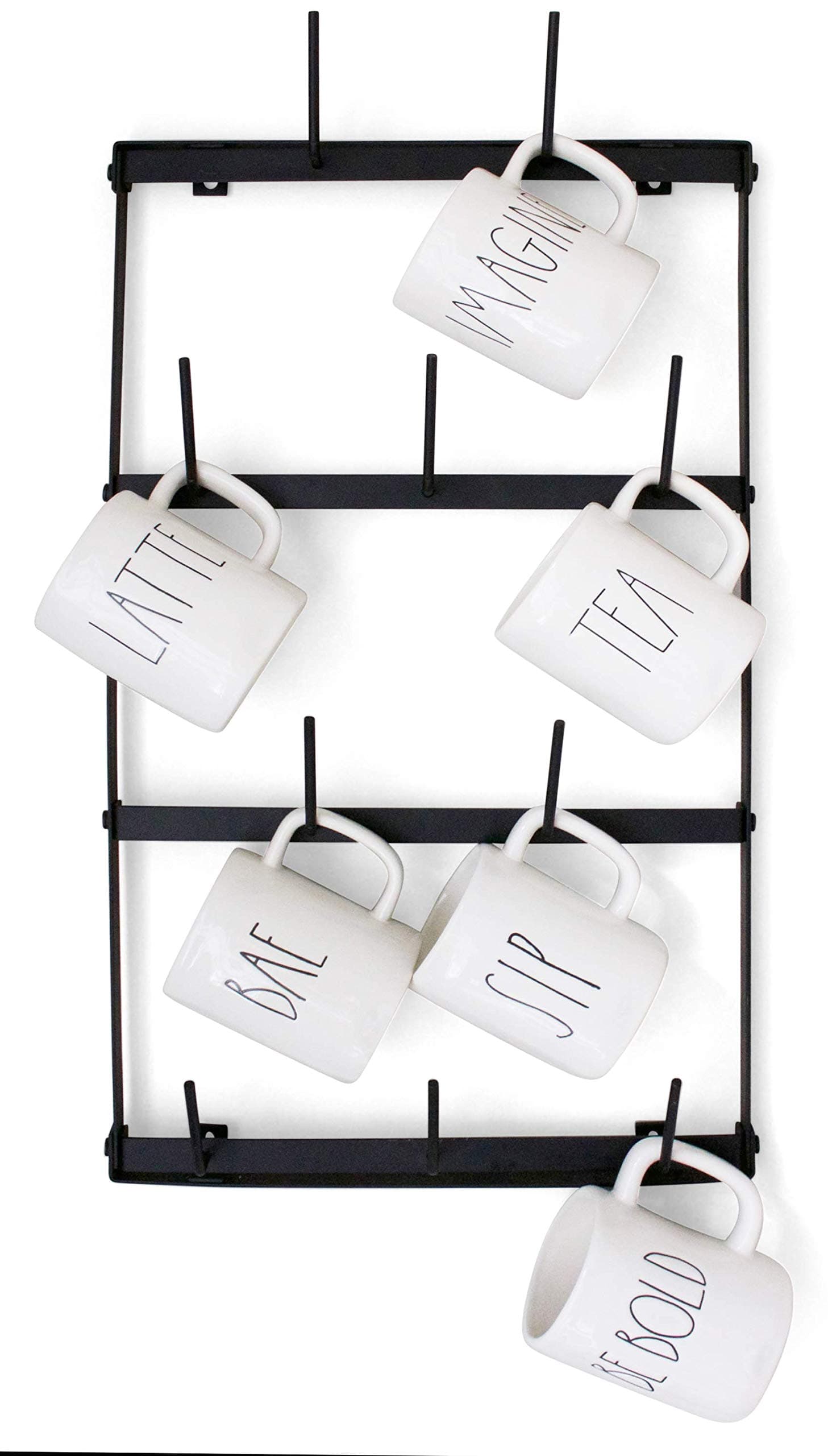 Claimed Corner Coffee Mug Rack - 4 Row Metal Wall Mounted Storage Display Organizer For Coffee Mugs, Tea Cups, Mason Jars, And More. Mini Black