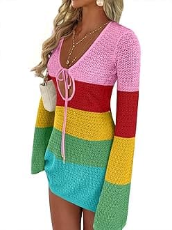 ANRABESSBeach Cover Ups for Women Crochet Swimsuit Bathing Suit Swimwear Bikini Mesh Knit Dress 2025 Summer Vacation Outfits