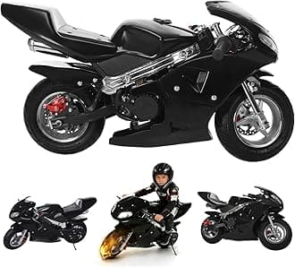 Mini Motorcycle for Adults Kids Pocket Bike Dual Headlights Pocket Rocket Motorcycle Small Bike Rubber Handlebars Strong Power 2-Stroke 49cc Over 8 Years Old Kids Gas Motorbike