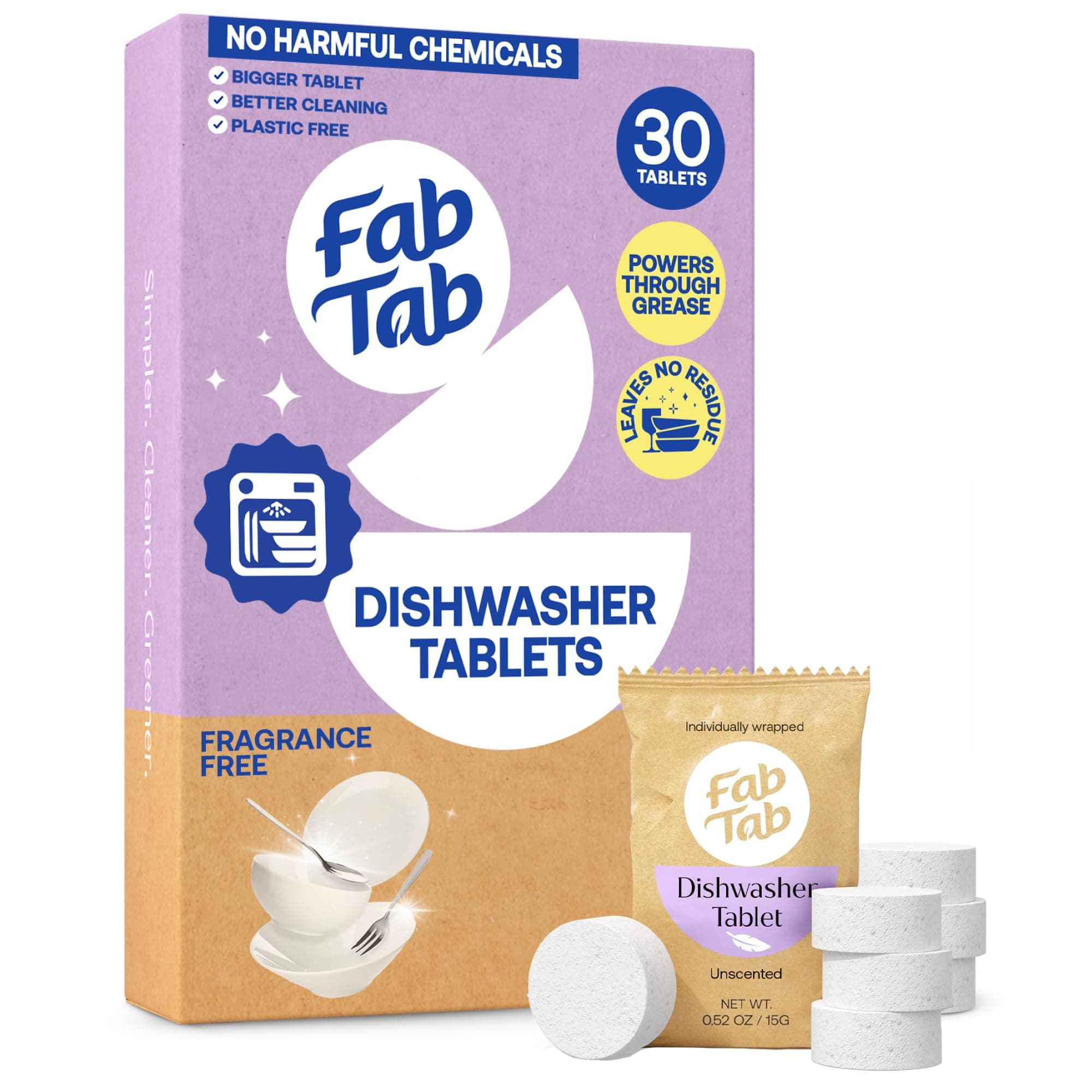 Dishwasher Tablets, Unscented, A Plastic Free Dishwasher Pod Alternative, Powers Through Grease, Leaves No Residue, Safe for The Whole Family, Individually Wrapped