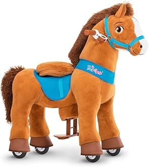 Ride on Toy Riding Horse Ride-on Horse for Toddler Riding Pony Toy (with Brake/ 30" Height/Size 3) Plush Animal Mechanical Pony Rider with Wheels Spirit Toys Birthday Surprise Brown E337