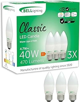 Bell Lighting E27 Edison Screw Dimmable Light Bulb LED Candle 3 Pack | Warm White 2700K | 470 Lumen 4.7W | Energy Saving Candle LED Light Bulb | 40W Halogen Lamp Equivalent [Energy Class E]