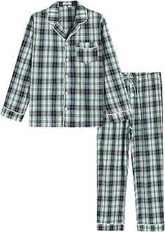 Men's Lightweight Cotton Pajamas Long Sleeves Shirt Pants Set