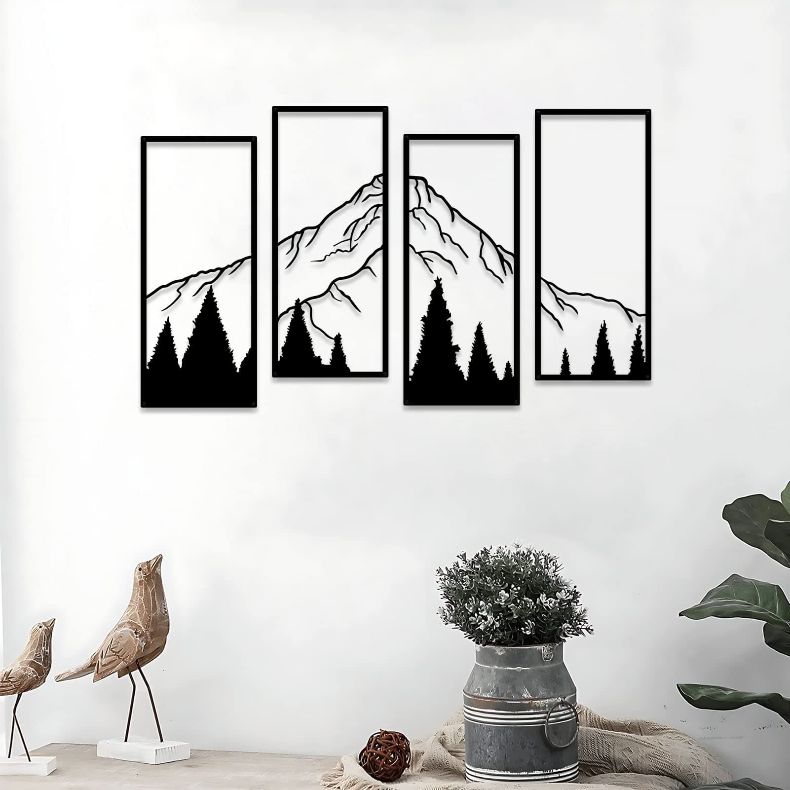 ruelen 4 Pcs Metal Mountain and Forest Wall Decorations Line Drawing Wall Art Minimalist Wall Decor Rustic Nature Home Wall Art Sculpture Office Living Room Bedroom