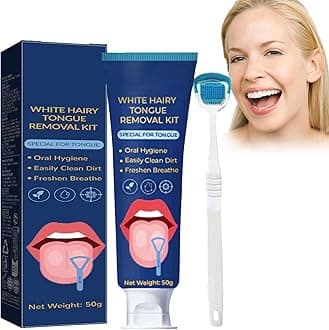 Jxfnogn Tongue Care Set, 1 Tongue Gel (50 g) + 1 Tongue Brush, Tongue Coating Cleaning, Tongue Scraper for Oral Care, Odor Removal, Fresh Breath