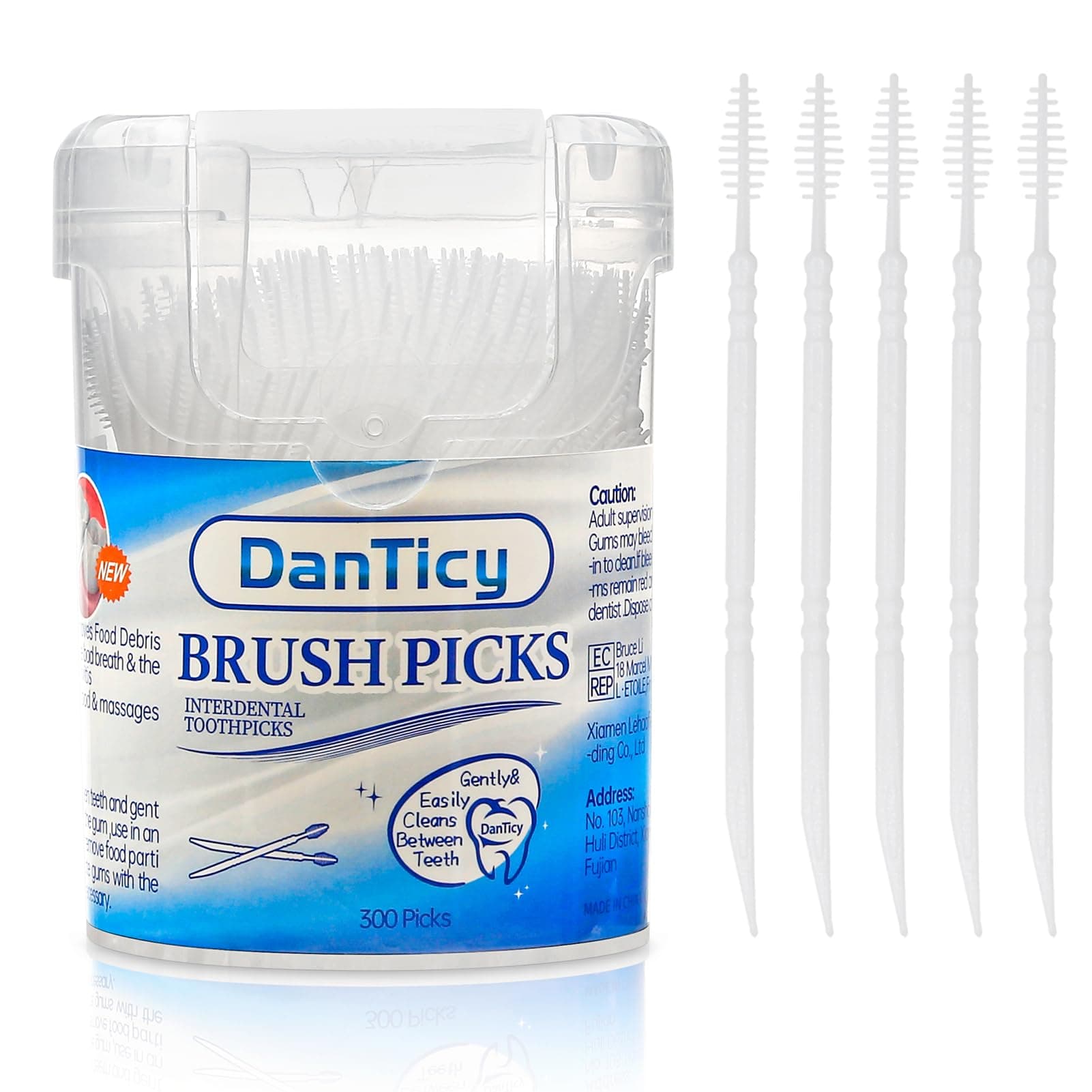 Brushpicks Interdental Toothpicks,Soft Bristle Dental Floss Picks Toothpicks,Helps Removes Plaque and Debris Between Your Teeth 300PCS (Pack of 1)