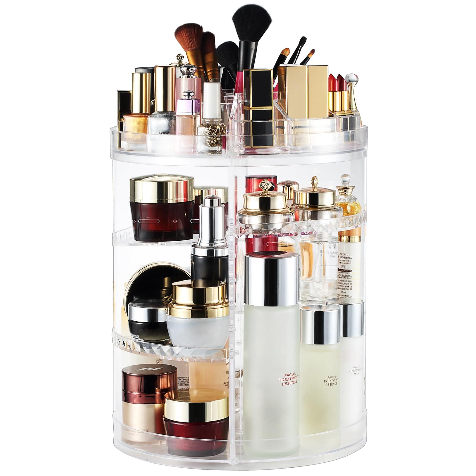 AMEITECH Makeup Organiser, 360 Degree Rotating Adjustable Cosmetic Display Stand, 8 Layers Make Up Storage Box, Fits Lipsticks,Makeup Brushes, Perfume and More - Clear