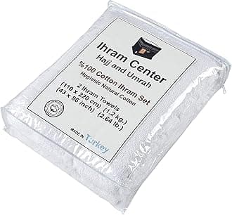 Ihram for Men – 2-Piece Hajj and Umrah Towel Set – 100% Natural Cotton – Soft, Non-Stitched 110x220 cm (43x86 in) – Ahram Ehram
