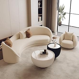 Curved Sectional Sofa Set - Modern Leather Sectional Couch with High-Density Cushions, Stylish Couch Set for Living Room, Include Coffee Table (Sofa+Chair C+Table, 120IN)