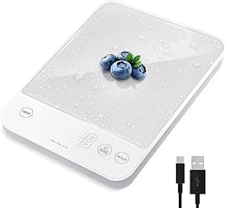 Etekcity Food Kitchen Scale, 22lb Digital Weight Scale Grams and Ounces Rechargeable Waterproof Tool for Weight Loss, Cooking, Baking, Meat, Bread, Large 0.05oz/1g Accuracy