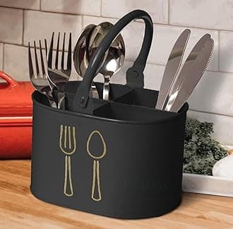 Metal Cutlery Holder for Kitchen, Spoon Stand for Kitchen- Spoon Holder- Spoon Stand for Dining Table (Black, 7 x 5 x 5 inch)