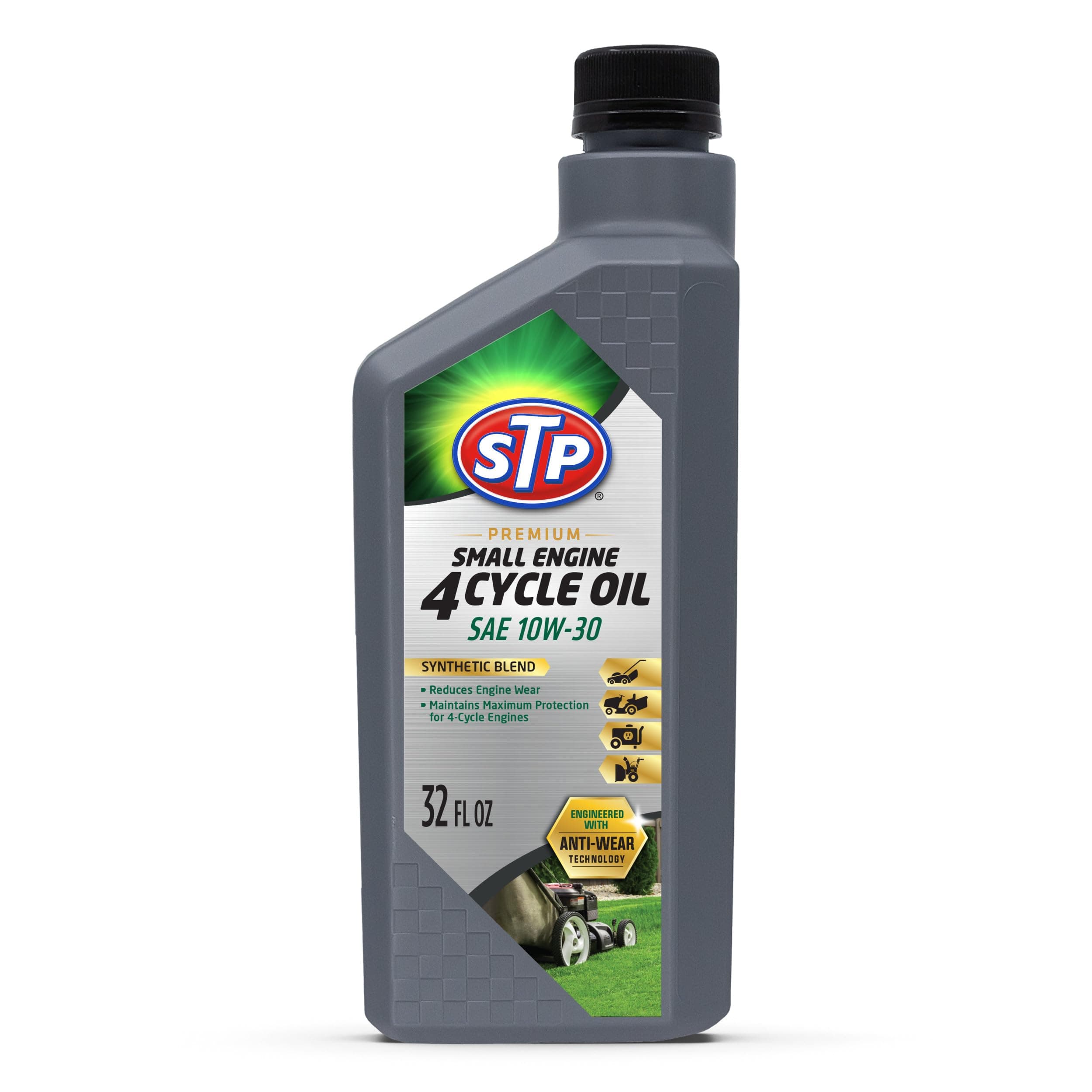 STP Premium Small Engine 4 Cycle Oil Formula, SAE10W-30 Small Engine Oil Engine Care Formula Reduces Wear for Lawnmower, Push Mower, Tractor, 32 Fl Oz