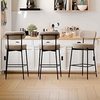 DYHOME 28 inch Bar Stools Set of 3, Modern Boucle Counter Hight Bar Stools, Beige 28 Barstools with Back, Mid-Century Bar Chairs for Kitchen Island, Dining Room