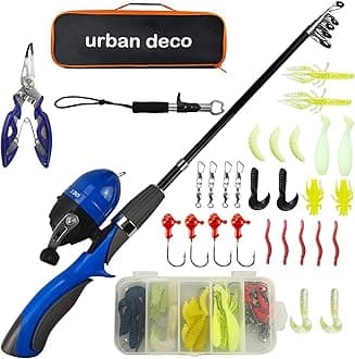 Urban Deco Kids Fishing Pole Set Portable Telescopic Kids Fishing Rod and Reel Combo Kit with Tackle Box for Beginners, Boys,Girls,Youth,Children