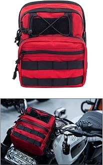 Motorcycle Universal Club Style Utility Molle Traveller Bar Handlebar T-Bar Bag Handle Bags, Fit For Harley Dyna Street Bob Softail Sportster, Tool Pouch Trunk Storage Bag, Velocity Red Sunglo