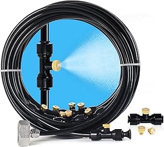Misters for Outside Patio, 26FT (8M) Patio Misting System, Outdoor Misters for Patio Cooling, 7 Brass Mist Nozzles, 3/4" Adapter, DIY Water Misters for Cooling Outdoor Garden Greenhouse