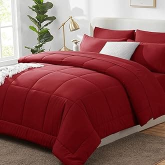CozyLux Full Size Comforter Sets Dark Red, 7 Pieces Bed in a Bag, Red Comforter Full Size, All Season Bedding Sets with Stitch Quilted Comforter, Flat Sheet, Fitted Sheet, Pillowcases