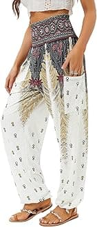 Women's Harem Pants, High Waist Yoga Boho Trousers with Pockets