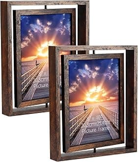 2 Pack 8x10 Rustic Rotating Picture Frames, Photo Frames for Vertical or Horizontal Tabletop Display, Brown