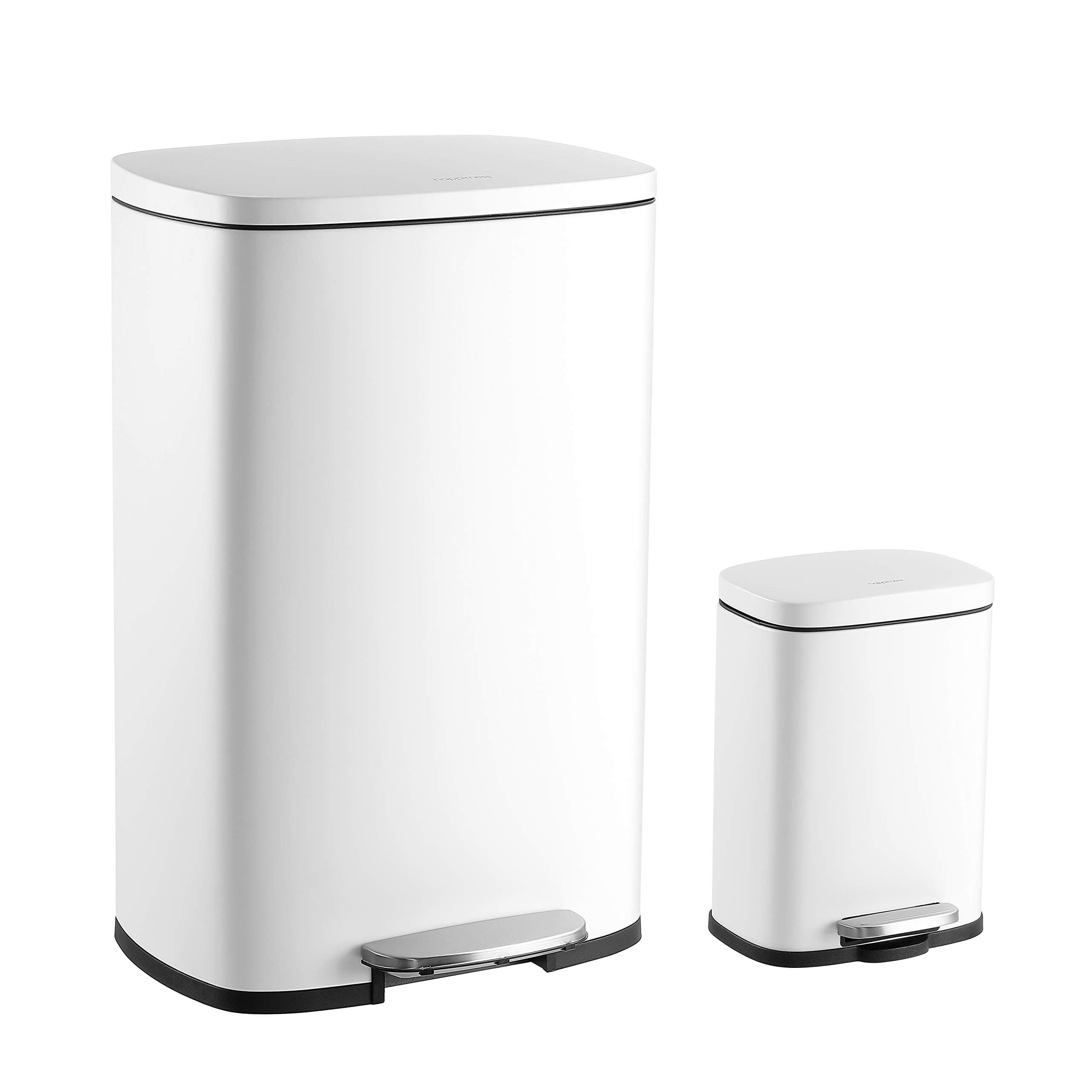 HPM1006C Connor Rectangular Trash Can with Soft-Close Lid and Free Mini Trash Can, Modern Fingerprint Proof for Home, Kitchen, Office, Large:12.98 Gallon Small:1.3 Gallon, White