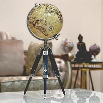 Tripod Antique World Globe 8 Inch with Metal Stand for Home Decor & Office Table, Showpiece, Table top Accessory for Gifting and Learning - Yellow Color