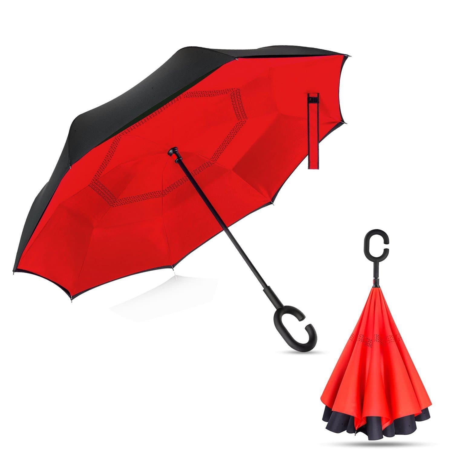 CRLIN Le Papillon Inverted Umbrella Reverse Folding Umbrellas Parasol Double Layer Car Outdoor Use (Red)