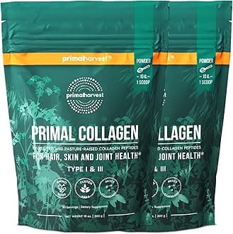 Primal Harvest Collagen Powder for Women or Men Primal Collagen Peptides Powder Type I & III, 10 Oz Collagen Protein Powder for Hair, Skin, Nails (Two Pack, Unflavored)