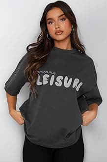 London Hills Women's Casual Printed Round Neck Oversized Longline Drop Shoulder Boho Style T-Shirt