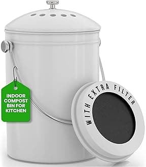 Utopia Kitchen Compost Bin for Kitchen Countertop - 1.3 Gallon Compost Bucket for Kitchen with Lid - Includes 1 Spare Charcoal Filter (