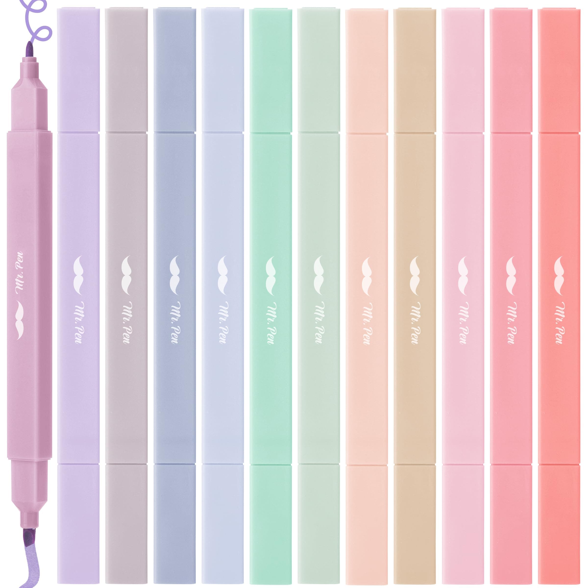 Dual Tip Aesthetic Highlighters, 12 Pack, Chisel & Fine Tips, Joyful Earth, Cute Highlighters Assorted Colors