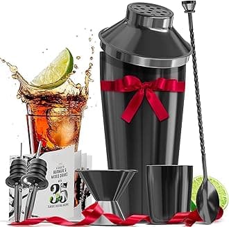 Bar Set Cocktail Shaker Set Bartender Kit, 8 Piece Black Cocktail Set, Mixology Bartender Kit, Steel Drink Shakers Cocktail Kit, Bar Accessories: 24oz Martini Shaker, Muddler, Cocktail Book and More