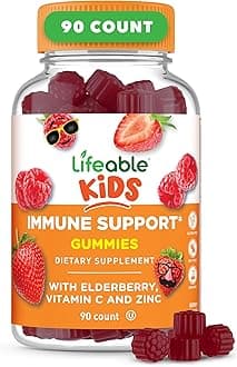 Lifeable Kids Immune Support Gummies | Elderberry Vitamin C and Zinc | Great Tasting Immune Support Supplement Elderberry Gummies for Kids | Kids Elderberry Gummies for Boys, Girls | 90 Gummies