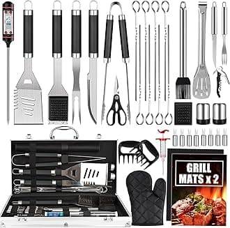 Cifaisi BBQ Grill Accessories Set, 38Pcs Stainless Steel Grill Tools Grilling Accessories with Aluminum Case, Thermometer, Grill Mats for Camping/Backyard Barbecue, Grill Utensils Set for Men Women
