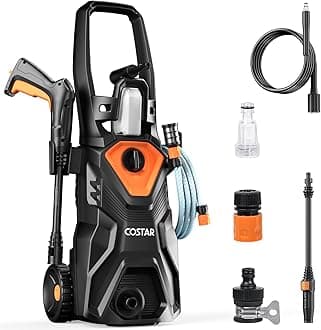 Costar High Pressure Car Washer Pump,Power Pro 1800 Watts Copper Motor, 150 Bars Pressure, 8L/Min Flow Rate, 5m Outlet Hose, Easy-Hold Design with Wheels for Bike, Home Cleaning with 9 Accessories