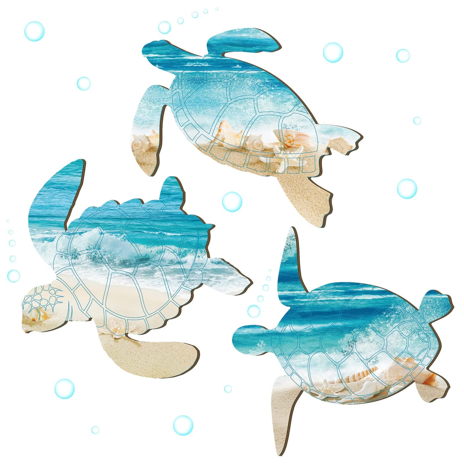 3 Pcs Summer Coastal Wall Decor Beach Wall Art Blue Sea Turtle Surfboard Seahorse Starfish Seashell Conches Crabs Sea Life Decor for Bathroom Bedroom Home (Fresh Turtle Style)