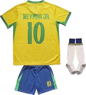 2024#10 Copa-American Neymar Home Kids Football Soccer Jersey Shorts Socks Set Youth Sizes
